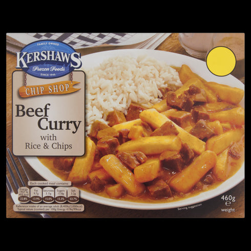 Kershaws Chip Shop Beef Curry with Rice & Chips 460g