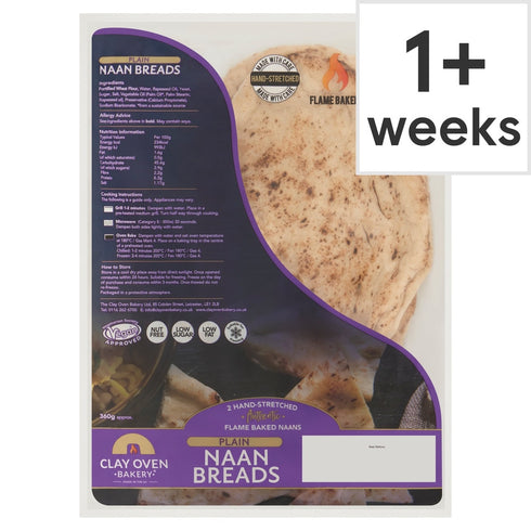 The Clay Oven Bakery 2 Freshly Baked Plain Naan Breads 360g