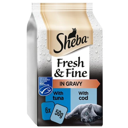 Sheba Fresh And Fine Cat Pouches Tuna & Cod in Gravy 6 x 50g