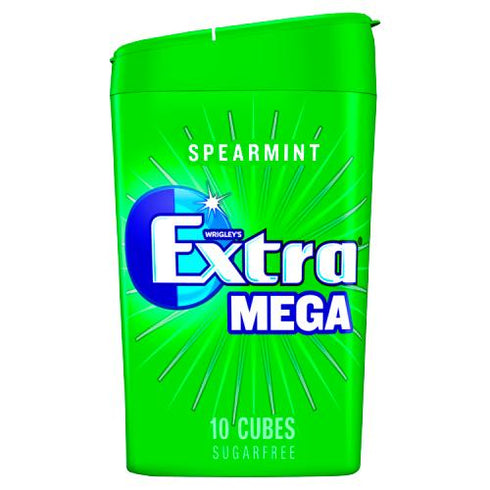Extra Mega Spearmint Chewing Gum Sugar Free Small Bottle 10 Cubes