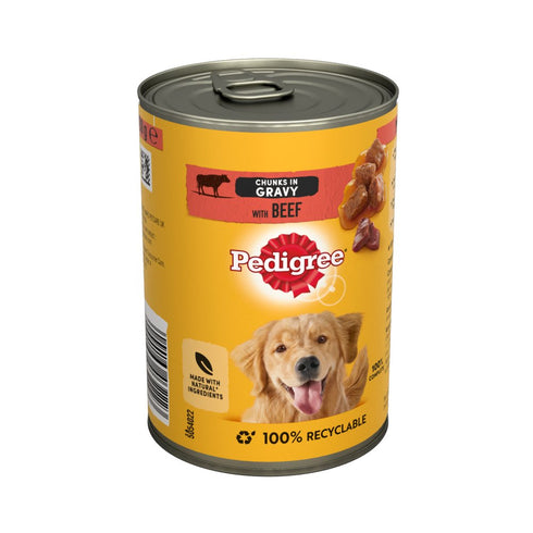 Pedigree Adult Wet Dog Food Tin with Beef in Gravy 400g