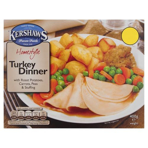 Kershaws Homestyle Turkey Dinner With Roast Potatoes, Carrots, Peas & Stuffing 400g
