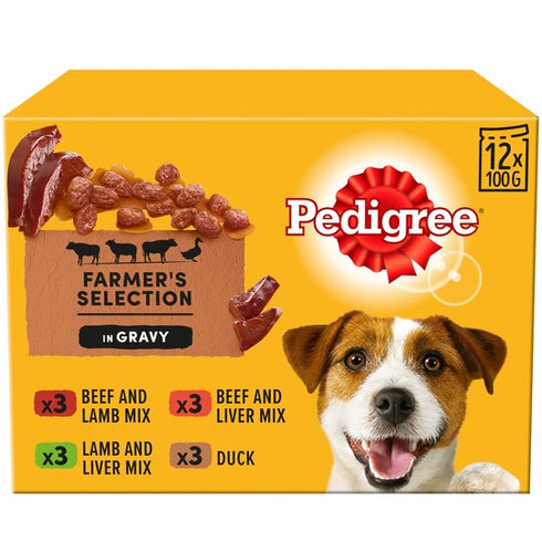 Pedigree Adult Wet Dog Food Pouches Mixed Selection in Gravy 12 x 100g