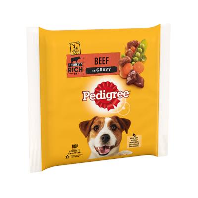 Pedigree Beef in Gravy Wet Dog Food Pouches 3 x 100g