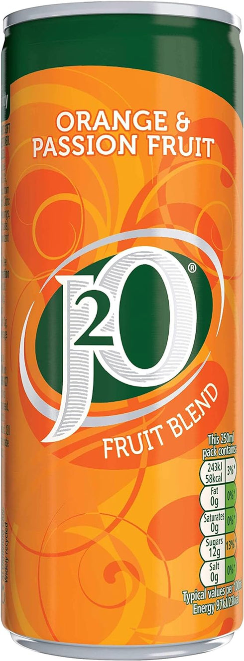 J2O Orange & Passion Fruit Juice Drink Cans 4 x 250ml