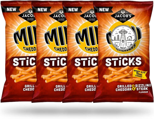 Jacob's Mini Cheddars Sticks Grilled Cheddar & Sizzling Steak Snacks 75g