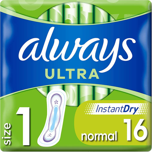 Always Ultra Normal Size 1 Sanitary Towels Pads 16 Pack