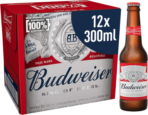 Budweiser Lager Beer Bottles 12 x 300ml