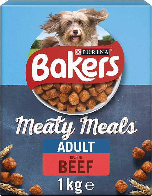 Bakers Meaty Meals Adult Dry Dog Food Beef 1kg