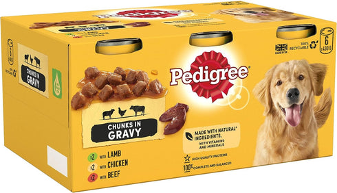 Pedigree Adult Wet Dog Food Tins Mixed Selection in Gravy 6 x 400g