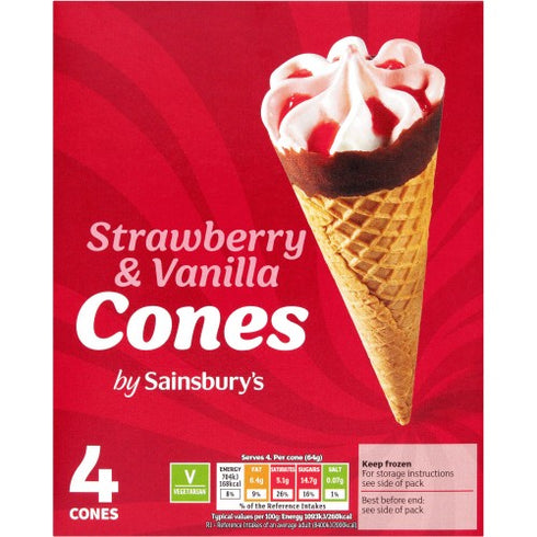 Cone Strawberry Ice Cream Cones 4 Pack