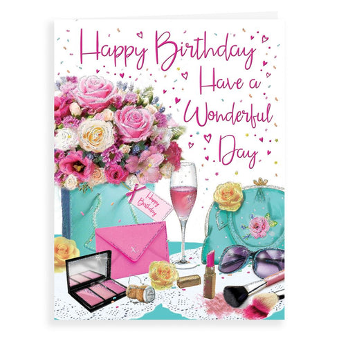 Birthday Card Open Female, Flowers Makeup