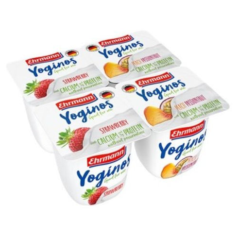 Yoginos Strawberry Peach-Passion Fruit Yogurt 4 x 100g