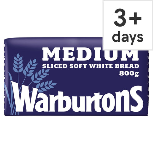 Warburtons Medium Sliced Soft White Bread 800g