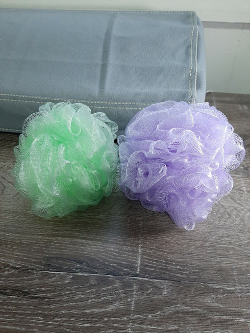 2 Bath Sponges Green And Purple